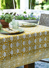 TABLECLOTH FLORAL LOTUS MUSTARD - India Ink Home Decor