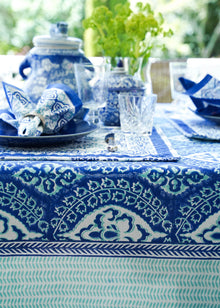 TABLECLOTH MEDALLION BLUE [Wholesale] - India Ink Home Decor