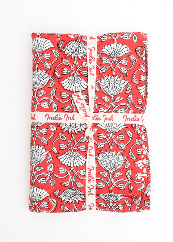 TABLECLOTH FLORAL LOTUS TOMATO - India Ink Home Decor