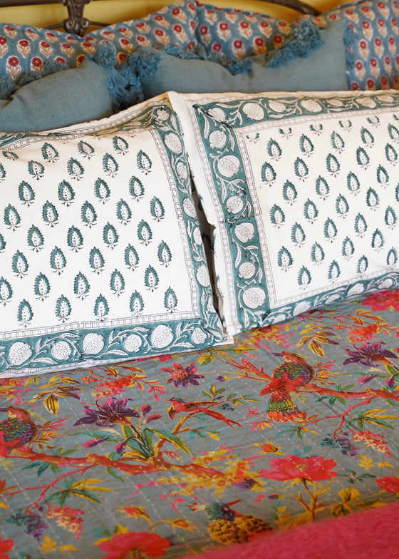 KANTHA BIRD OF PARADISE JADE - India Ink Home Decor