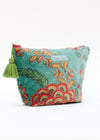 VELVET POUCH BOTANICAL GARDEN TEAL