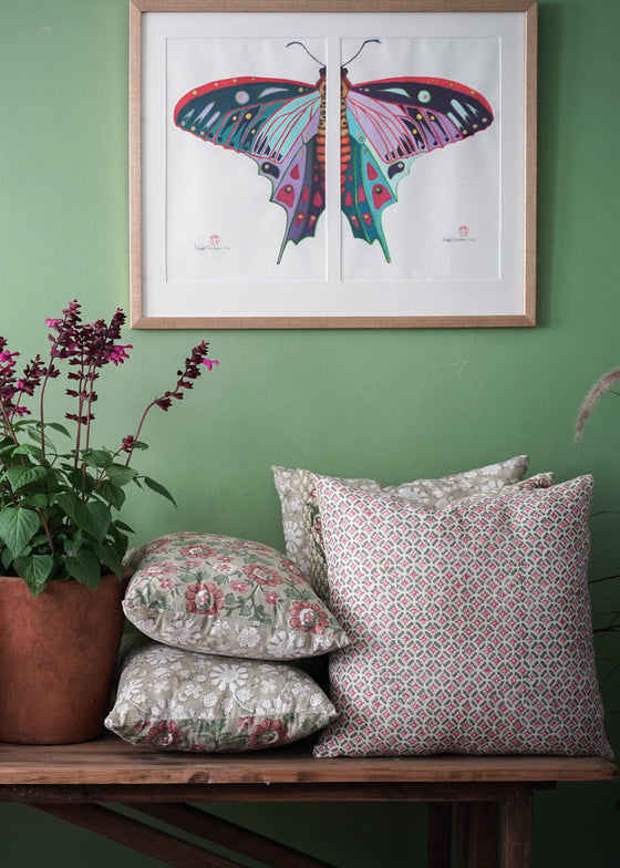 CUSHION ORCHID GREEN/RED 45X45