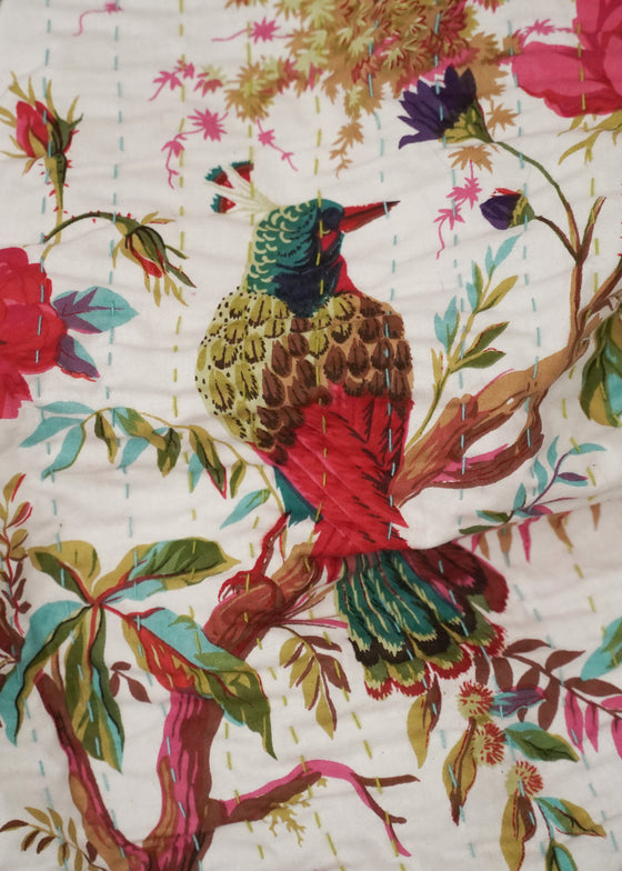KANTHA-BIRD OF PARADISE CREAM - India Ink Home Decor