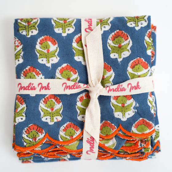 NAPKIN SET SCALLOP MINI MARIGOLD BLUE - India Ink Home Decor
