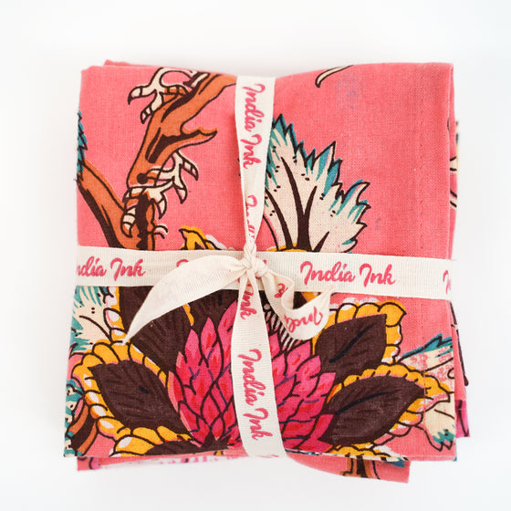 NAPKINS SET GARDEN OF EDEN CORAL - India Ink Home Decor