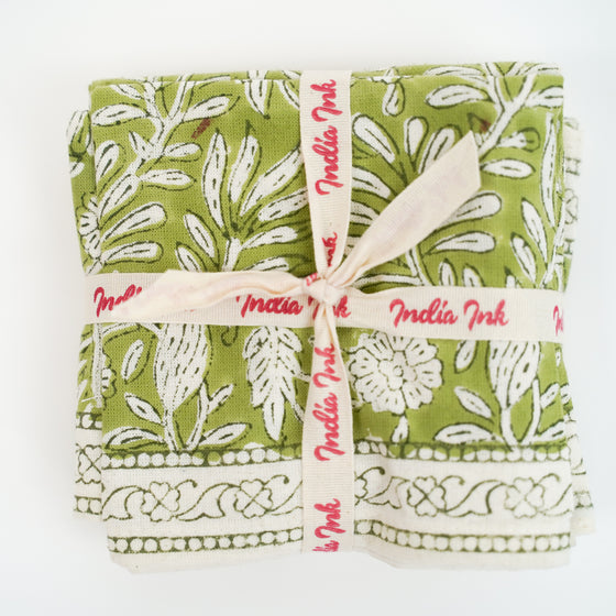 NAPKINS SET GARDEN BLOCK GREEN - India Ink Home Decor
