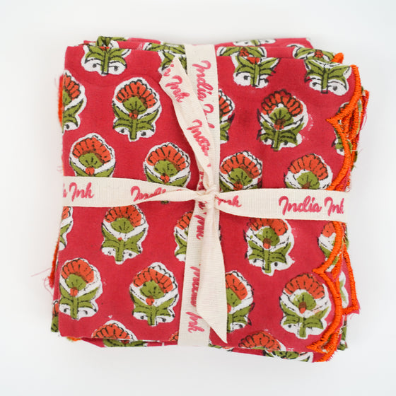 NAPKIN SET SCALLOP MINI MARIGOLD RED - India Ink Home Decor