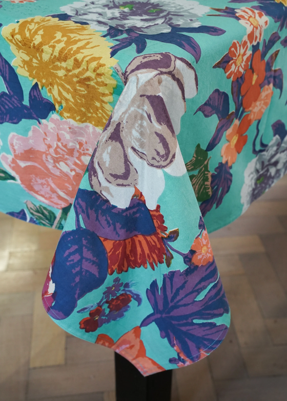 TABLECLOTH FULL BLOOM AQUA - India Ink Home Decor