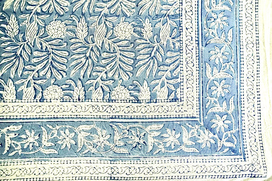 TABLECLOTH BLOCK PRINT GARDEN BLUE - India Ink Home Decor