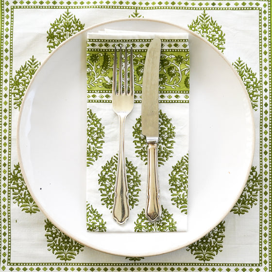 NAPKINS SET FLORAL BOUQUET GREEN