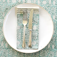  NAPKINS SET GARDEN BLOCK AQUA - India Ink Home Decor