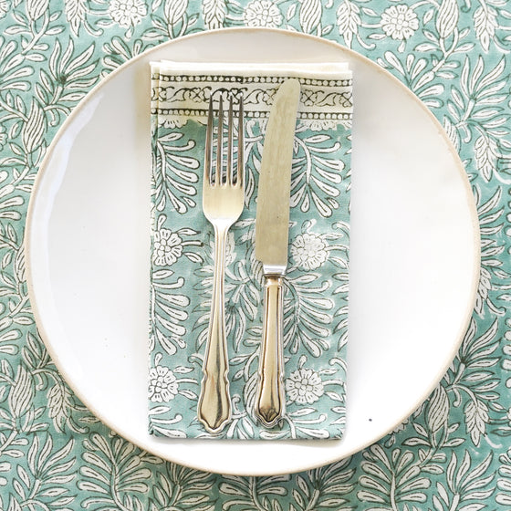 NAPKINS SET GARDEN BLOCK AQUA - India Ink Home Decor