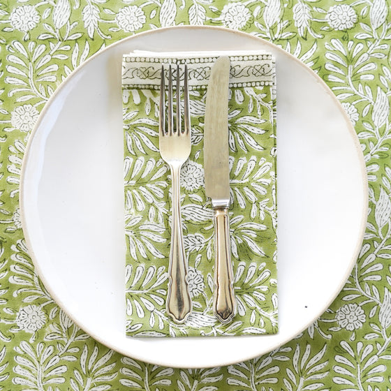 NAPKINS SET GARDEN BLOCK GREEN - India Ink Home Decor