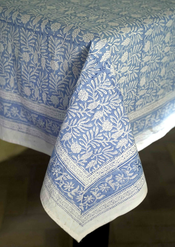 TABLECLOTH BLOCK PRINT GARDEN BLUE - India Ink Home Decor
