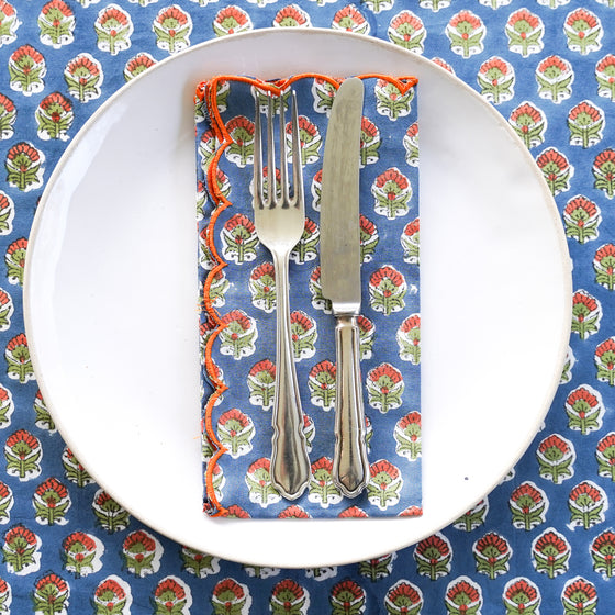 NAPKIN SET SCALLOP MINI MARIGOLD BLUE - India Ink Home Decor
