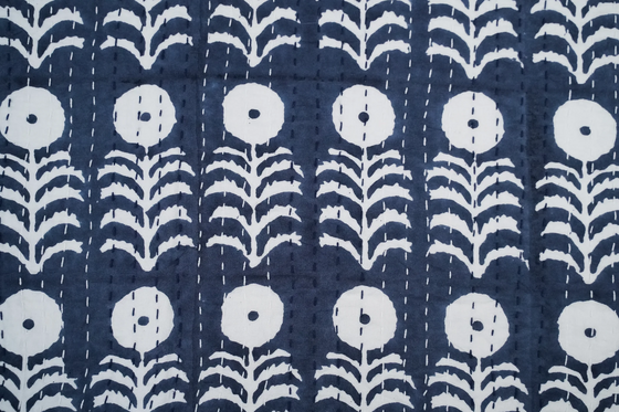 KANTHA BLUE FAB MARIGOLD - India Ink Home Decor