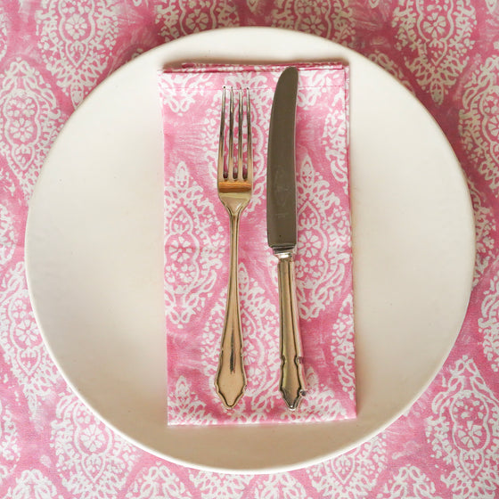 NAPKINS SET EMPIRE BORDER PINK - India Ink Home Decor