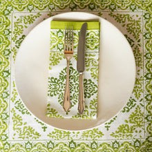  NAPKINS SET MEDALLION BORDER GREEN - India Ink Home Decor