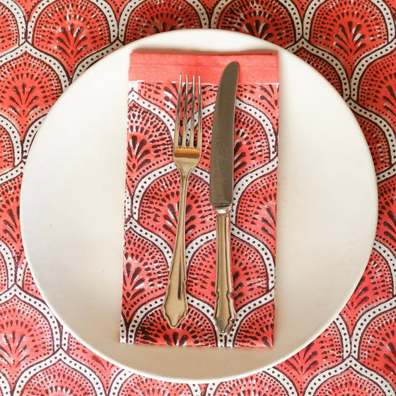 NAPKINS SET TEMPLE ARCH BORDER CORAL - India Ink Home Decor