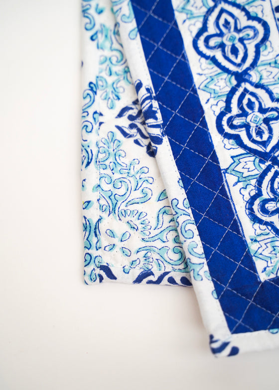 PLACEMAT SET MEDALLION BORDER BLUE - India Ink Home Decor