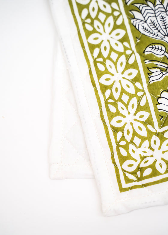PLACEMAT SET FLORAL LOTUS OLIVE - India Ink Home Decor
