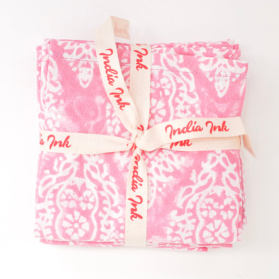 NAPKINS SET EMPIRE BORDER PINK - India Ink Home Decor