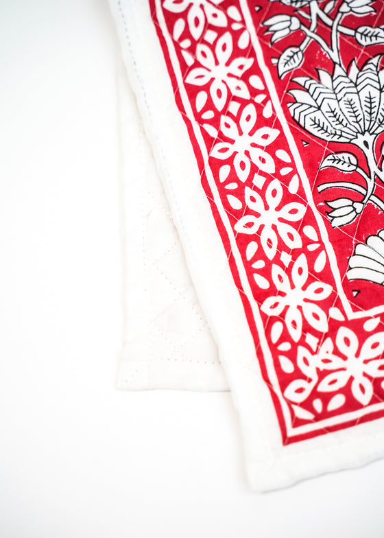PLACEMAT SET FLORAL LOTUS TOMATO - India Ink Home Decor