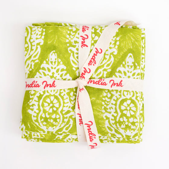 NAPKINS SET EMPIRE BORDER GREEN - India Ink Home Decor