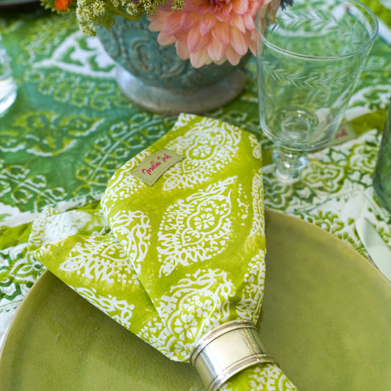 NAPKINS SET EMPIRE BORDER GREEN - India Ink Home Decor