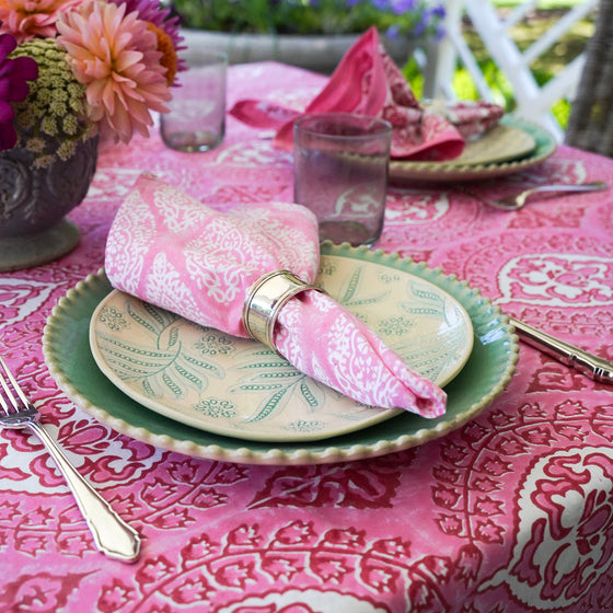 NAPKINS SET EMPIRE BORDER PINK - India Ink Home Decor