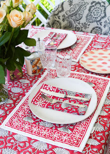  PLACEMAT SET FLORAL LOTUS TOMATO - India Ink Home Decor