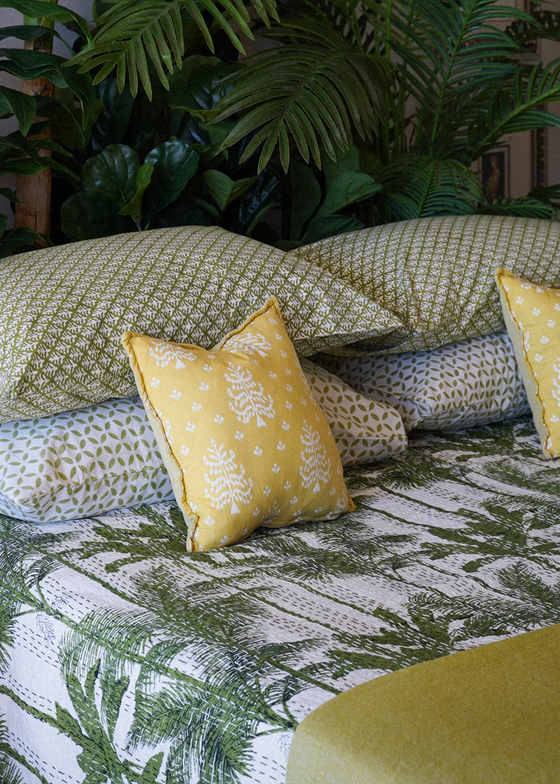 KANTHA ZANZIBAR PALM GREEN - India Ink Home Decor
