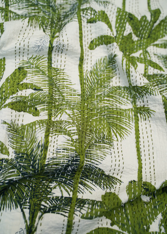 KANTHA ZANZIBAR PALM GREEN - India Ink Home Decor