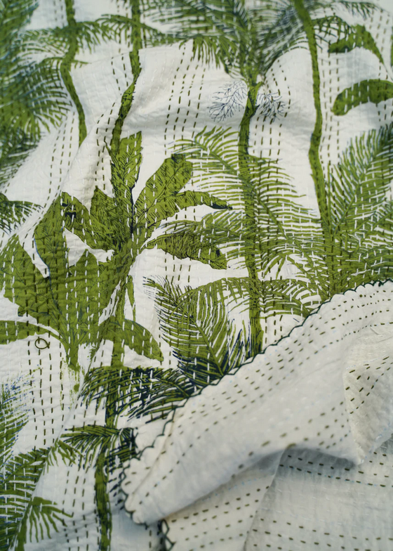 KANTHA ZANZIBAR PALM GREEN - India Ink Home Decor